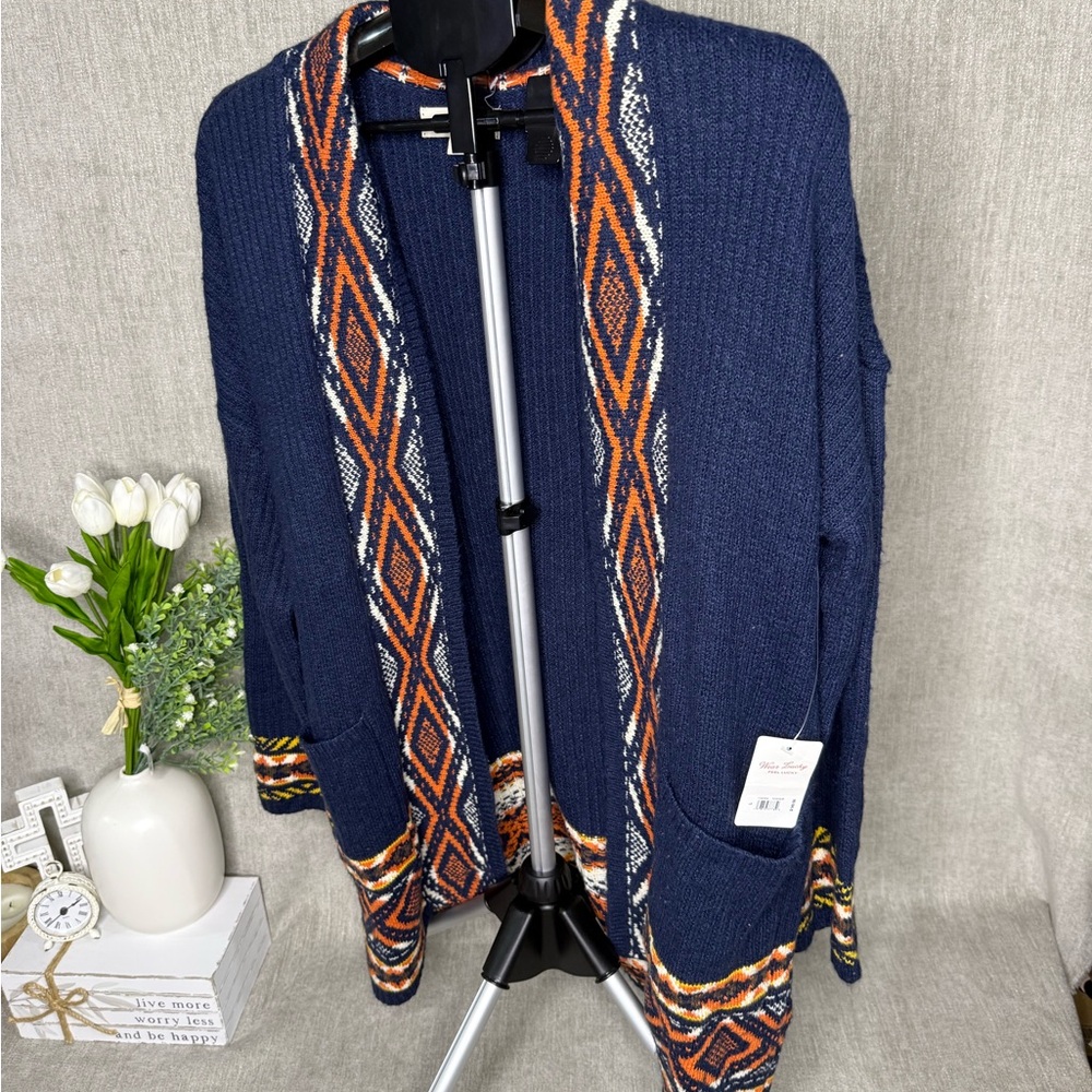 NWT Lucky Brand Aztec Pattern Cardigan Sweater Large Boho $149 Retail